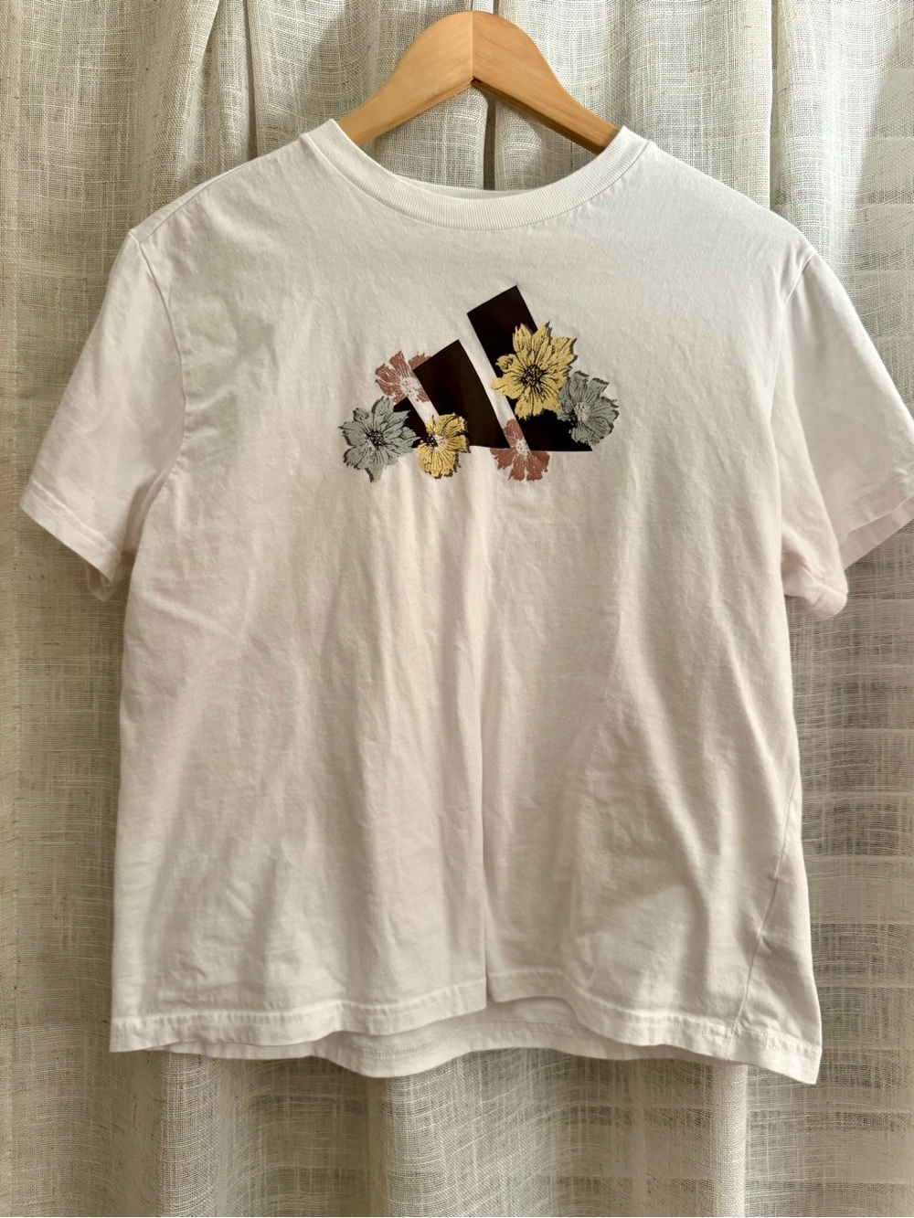 adidas White Tee with Floral Logo Accent